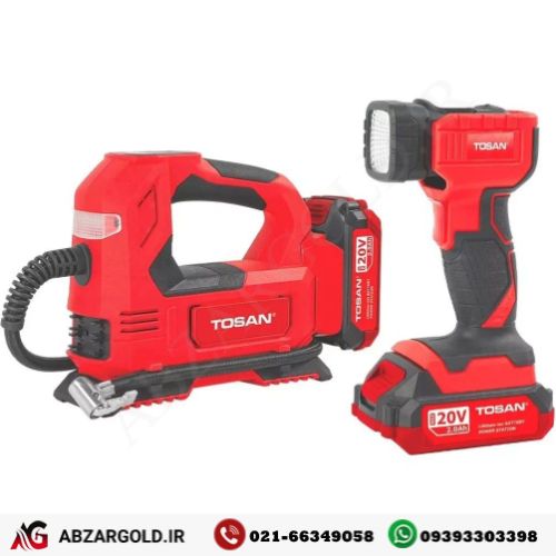 کیت کمپرسور فندکی و چراغ قوه شارژی20 ولت توسن مدل 9799K